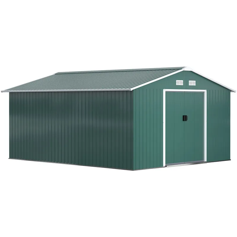 Outsunny - Outdoor Garden Storage Shed w/2 Doors Galvanised Metal Green