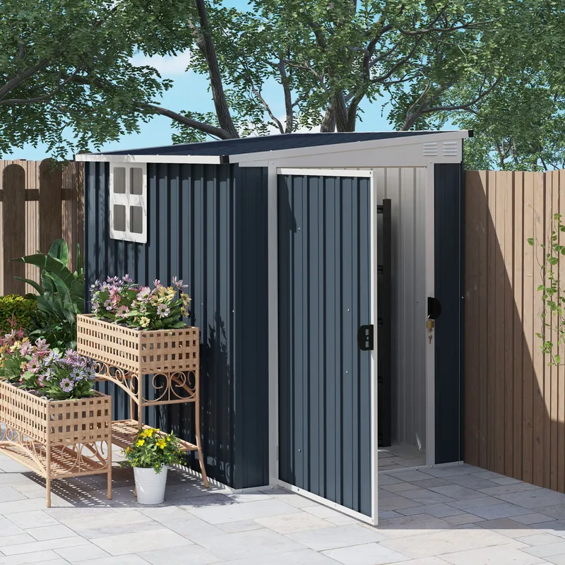 Outsunny Outdoor Garden Storage Shed with Window, Dark Grey Dark Grey