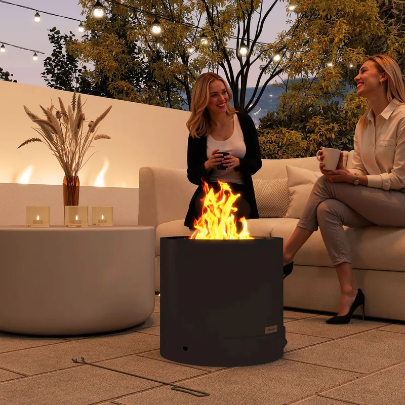 Outsunny Black Outdoor Round Fire Pit with Ash Tray & Poker