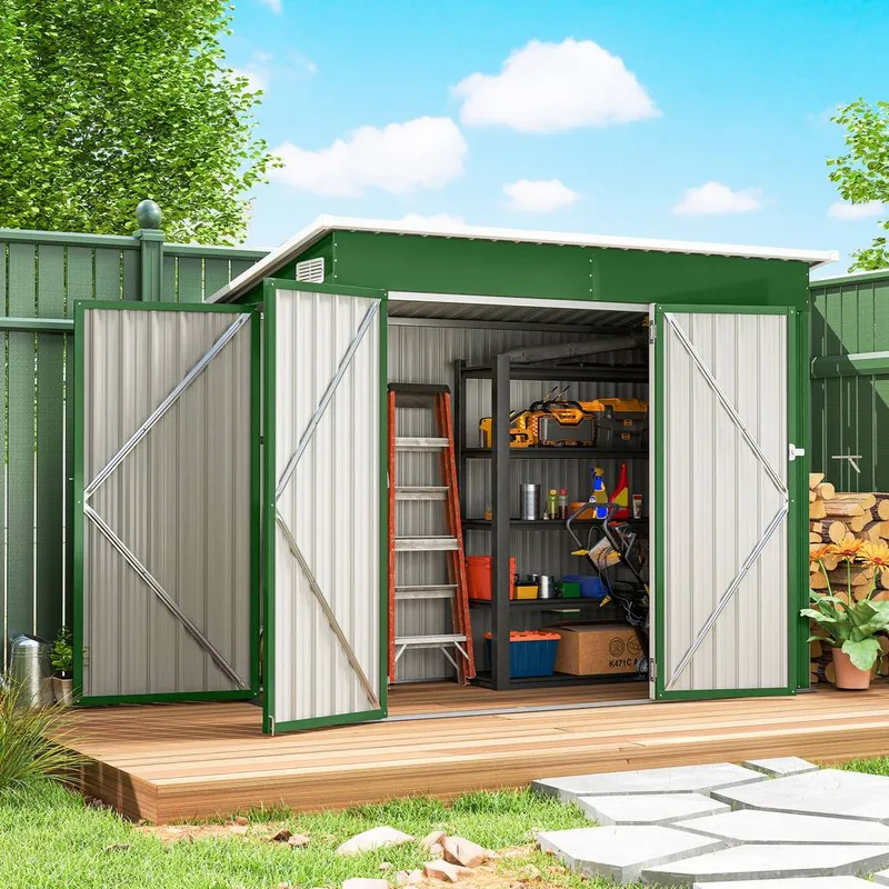 Outsunny Outdoor Storage Shed, 7.5 x 4.3ft Metal Garden Shed in Green Green