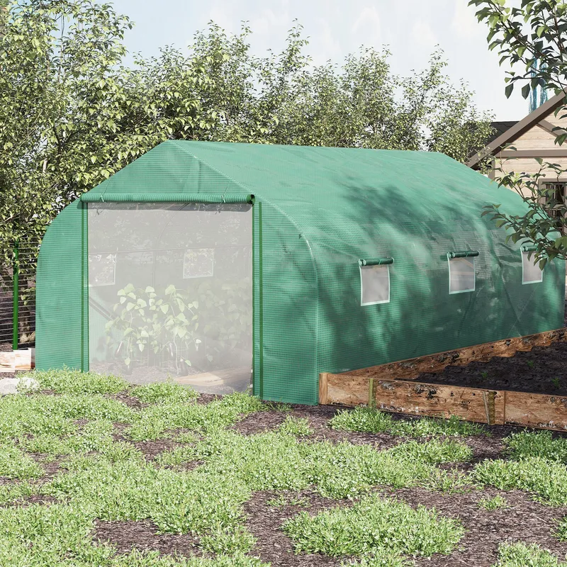Outsunny Outdoor Tunnel Greenhouse w/ Roll Up Door Green Green