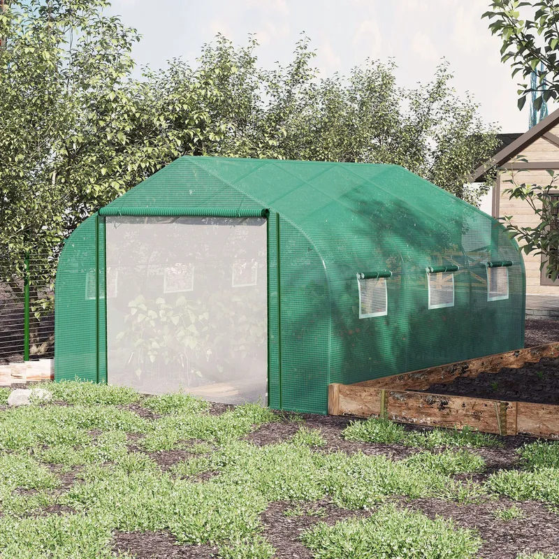 Outsunny - Outdoor Tunnel Greenhouse w/ Roll Up Door Green 3.5 x 3 m