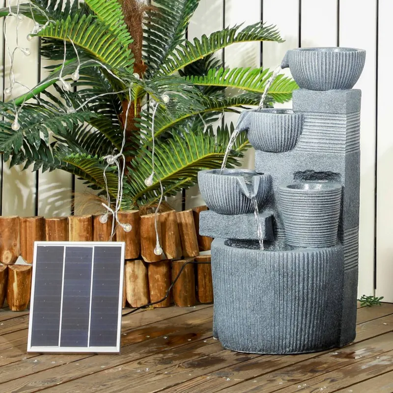 Outsunny Outdoor Water Fountain, Waterfall Fountain with LED Lights in Dark Grey Dark Grey