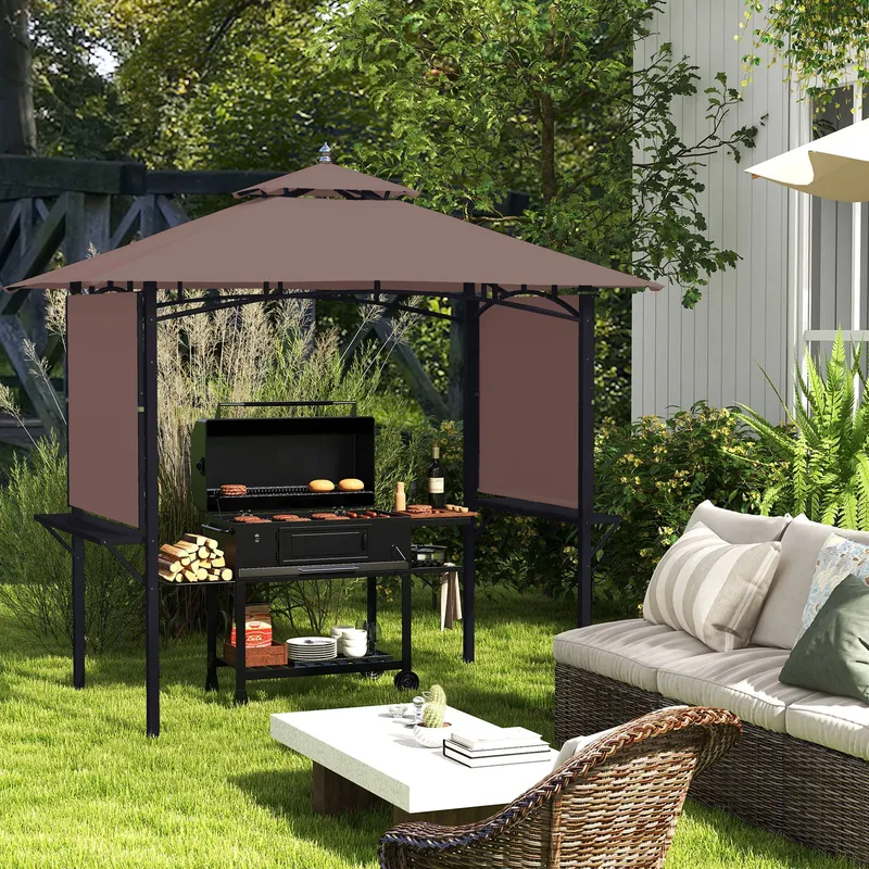Outsunny Party Bbq Tent Outdoor Camping Patio Canopy Awing Waterproof in Brown Brown
