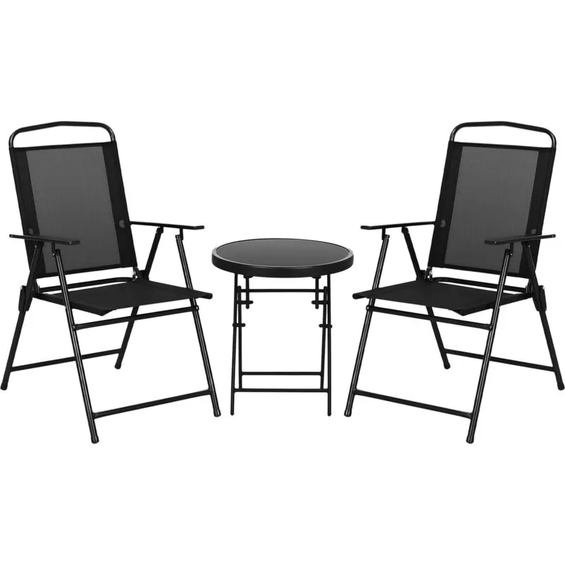 Outsunny Patio Bistro Set Folding Chairs & Coffee Table for Balcony Black