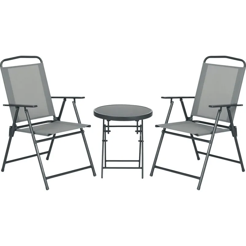 Outsunny Patio Bistro Set Folding Chairs & Coffee Table for Balcony Grey