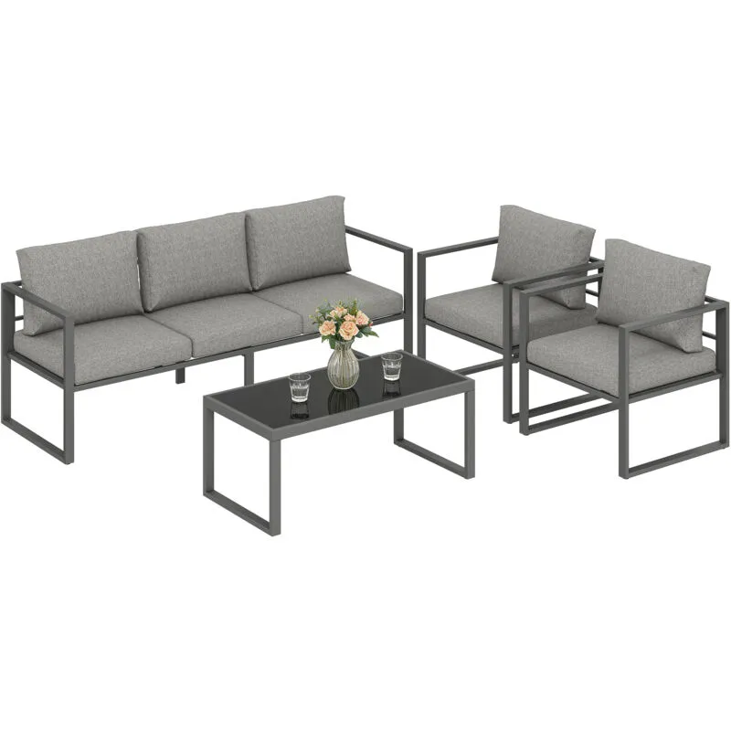 Outsunny Patio Furniture Set Aluminium Frame Dark Grey