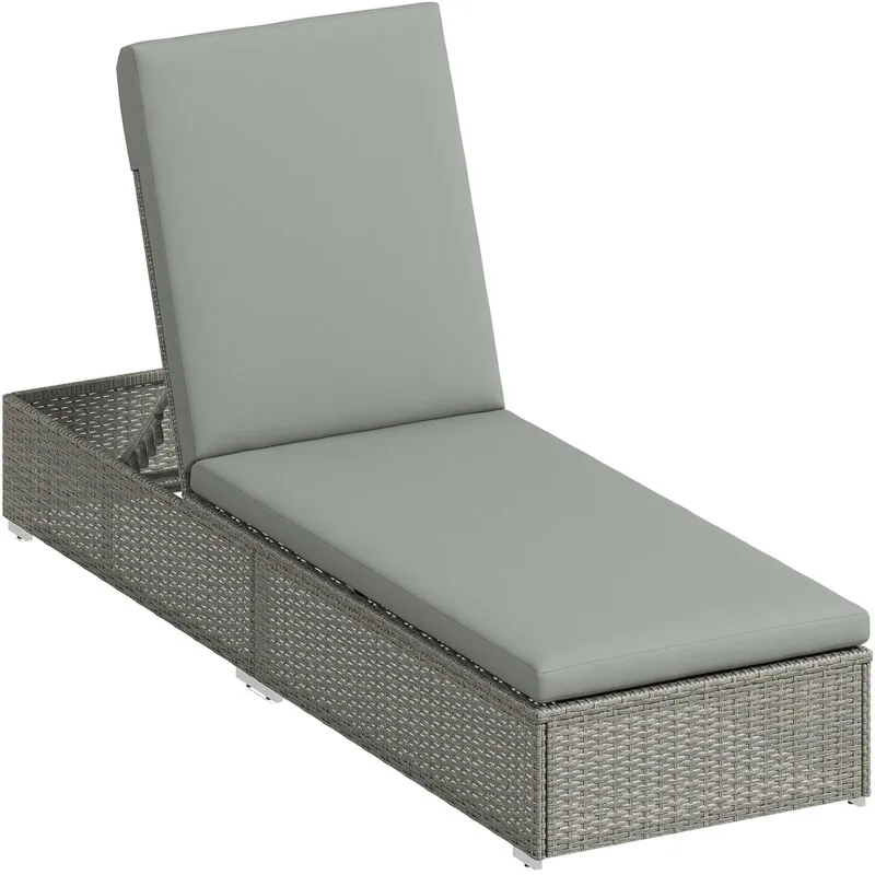 Outsunny Patio Rattan Chaise Lounge Garden Pool Wicker Sun Lounger Adjustable