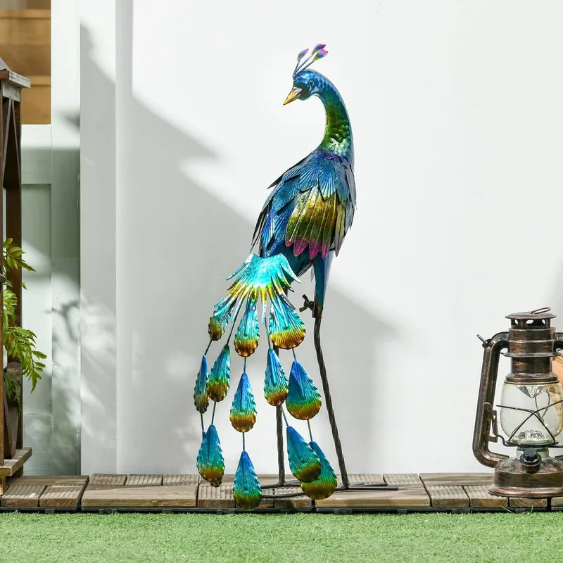 Outsunny Peacock Garden Statues Sculptures for Decorations & Gifts, Steel Multicolor
