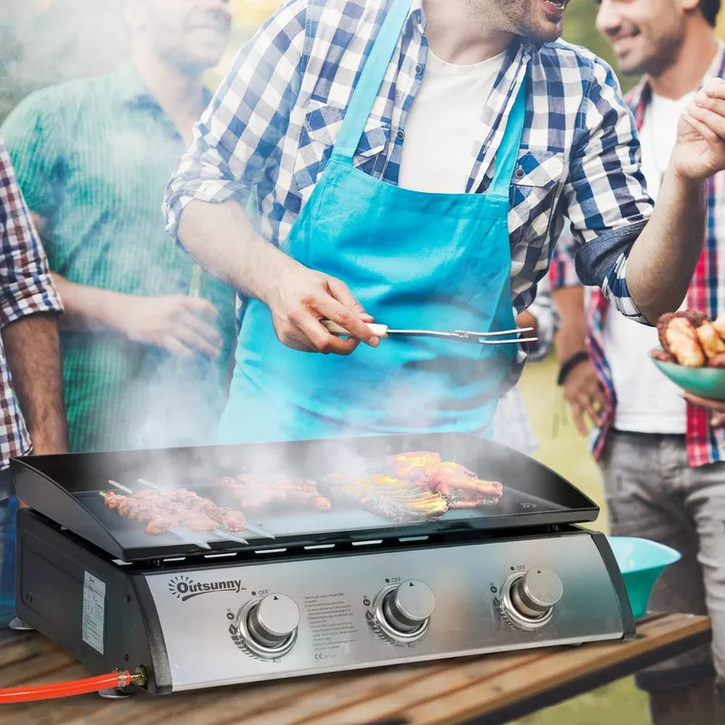 Outsunny Portable Gas Plancha Bbq Grill with Stainless Steel Burner in Silver Silver