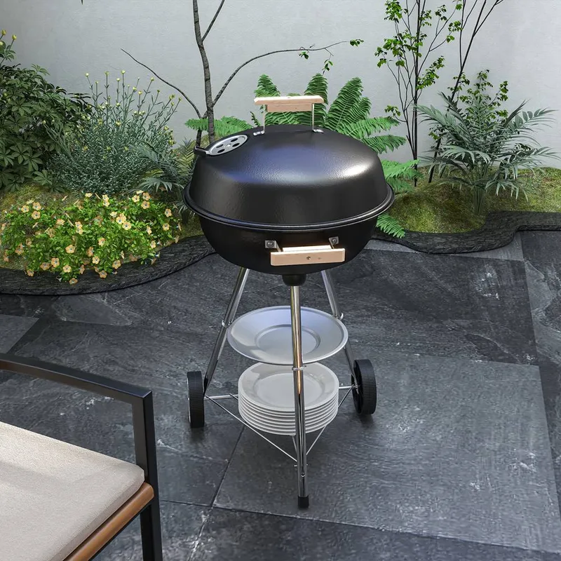 Outsunny Portable Round Kettle Charcoal Grill Bbq Outdoor Heat Control Party in Black Black