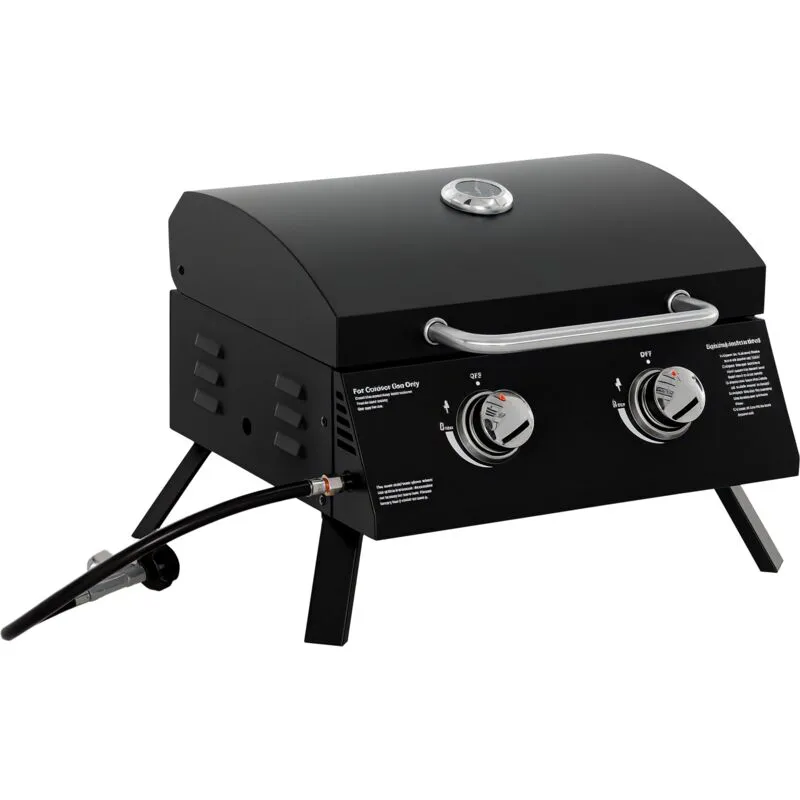 Outsunny Portable Tabletop Gas Bbq Grill Barbecue w/ 2 Burner Lid Thermometer