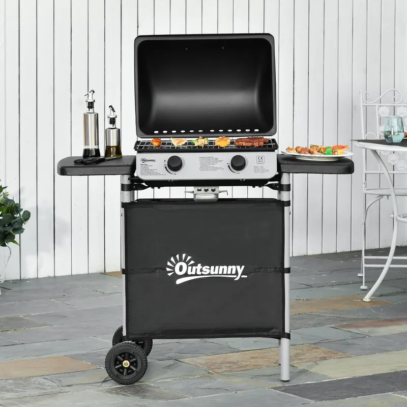 Outsunny Propane Gas Barbecue Grill 2 Burner Cooking Bbq 5.6 kW in Grey Grey