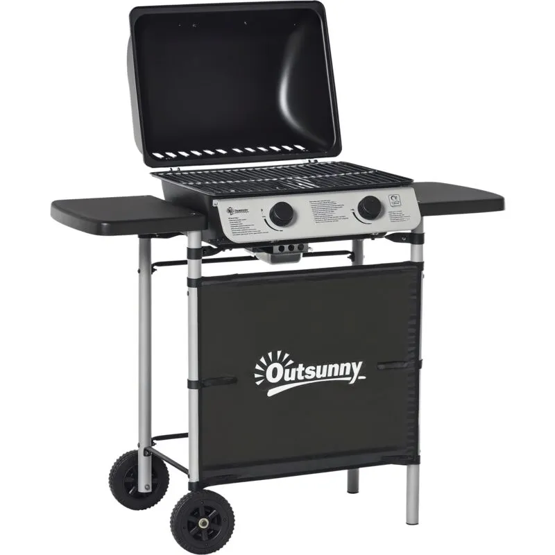 Outsunny - Propane Gas Barbecue Grill 2 Burner Cooking bbq 5.6 kW w/ Side Shelves