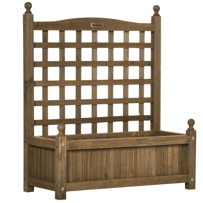 Outsunny - Raised Garden Bed with Trellis Garden Planters Indoor Outdoor Brown