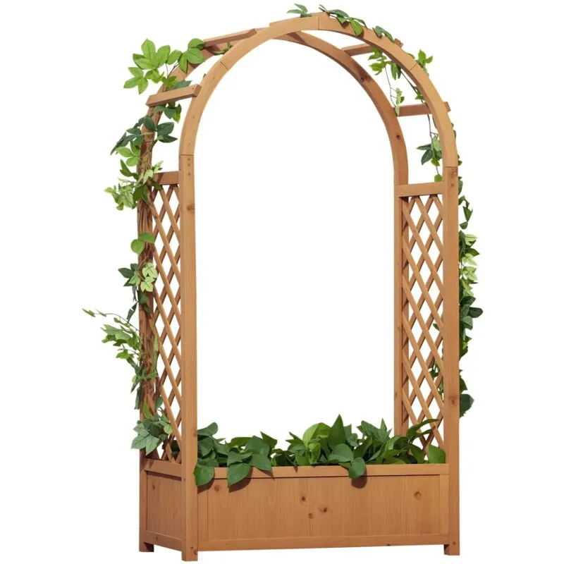 Outsunny Raised Garden Bed with Arch Trellis, Garden Planter Box, Brown