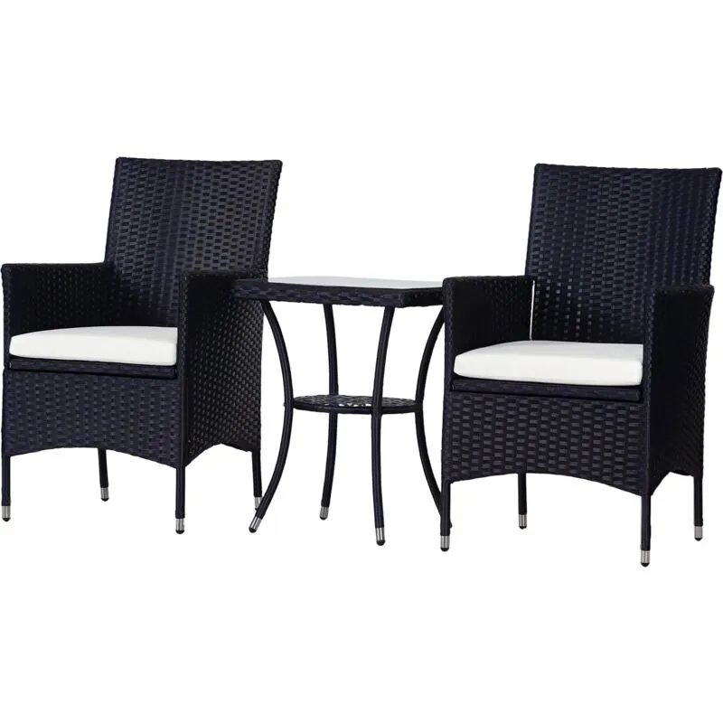 Outsunny - Rattan Bistro Set Garden Chair Table Patio Outdoor Black