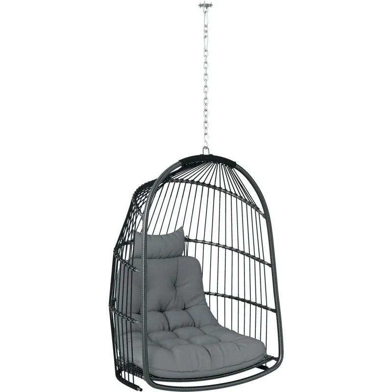 Outsunny Rattan Egg Chair with Installation Kit, Indoor Outdoor Swing Chair