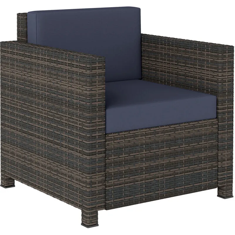 Outsunny Rattan Garden Armchair, Cushioned Single Rattan Chair Blue