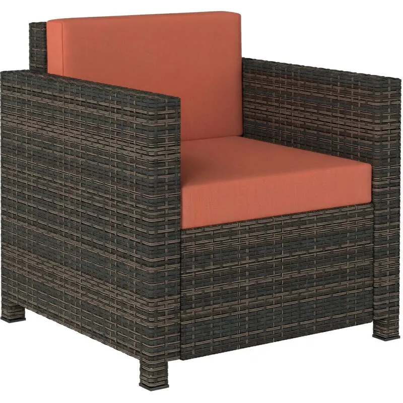 Outsunny Rattan Garden Armchair, Cushioned Single Rattan Chair Orange