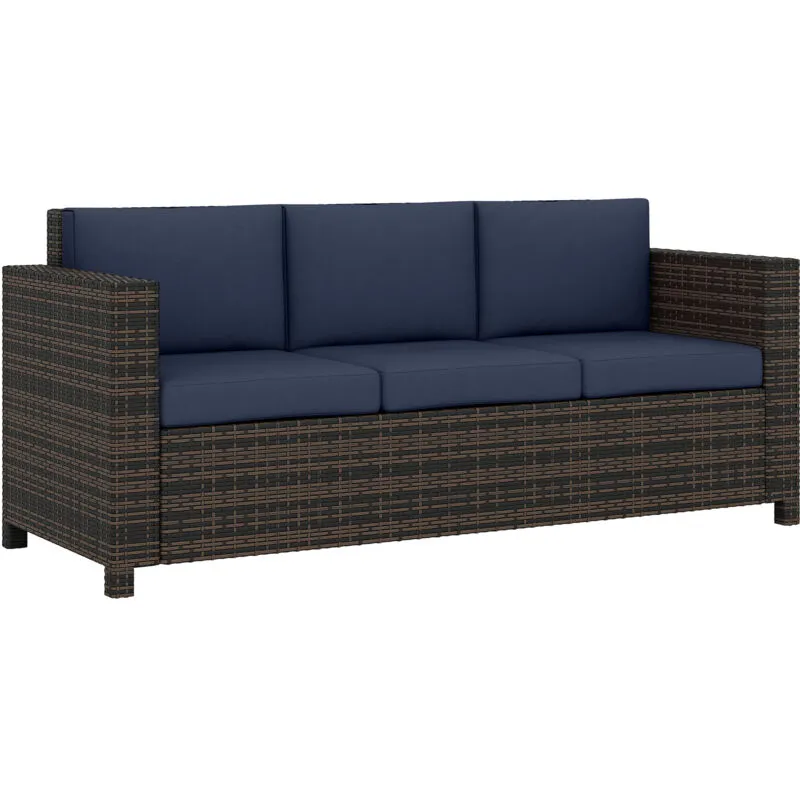 Outsunny Rattan Wicker 3-seater Sofa Chair Patio Furniture, Dark Blue