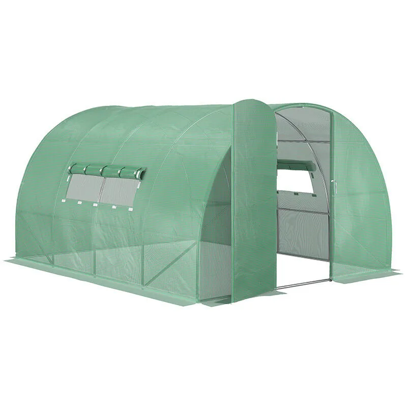 Outsunny Reinforced Walk-in Polytunnel Garden Greenhouse Steel Frame in Light Green Light Green