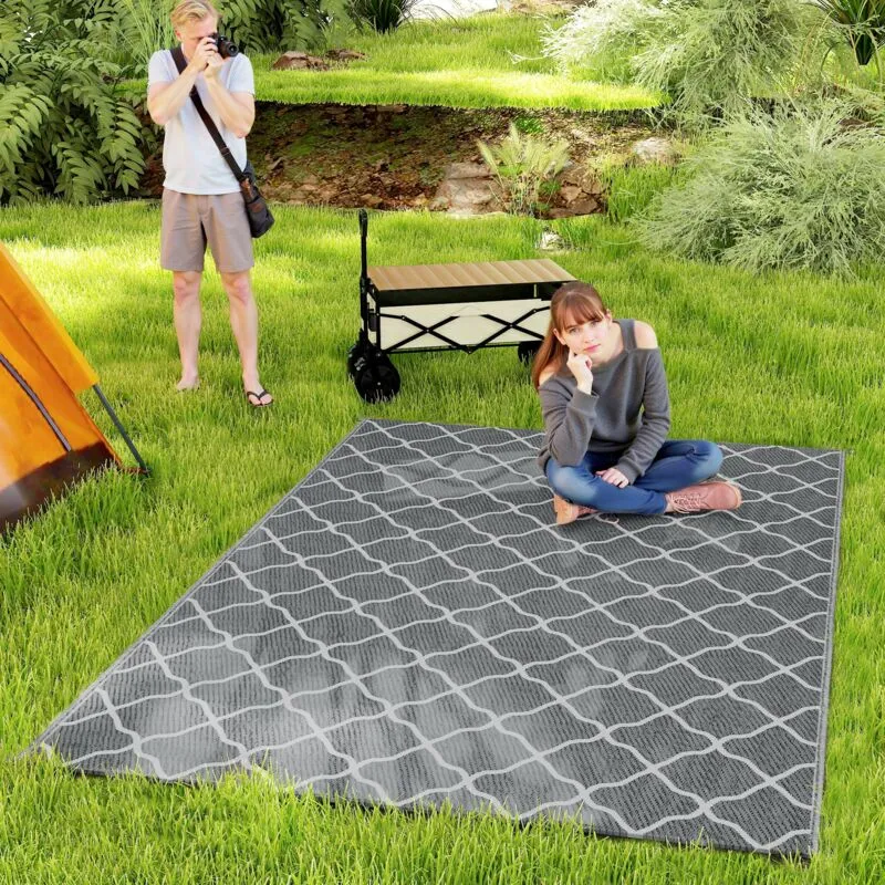Outsunny - Reversible Waterproof Outdoor Rug w/ Carry Bag, 182 x 274 cm Grey