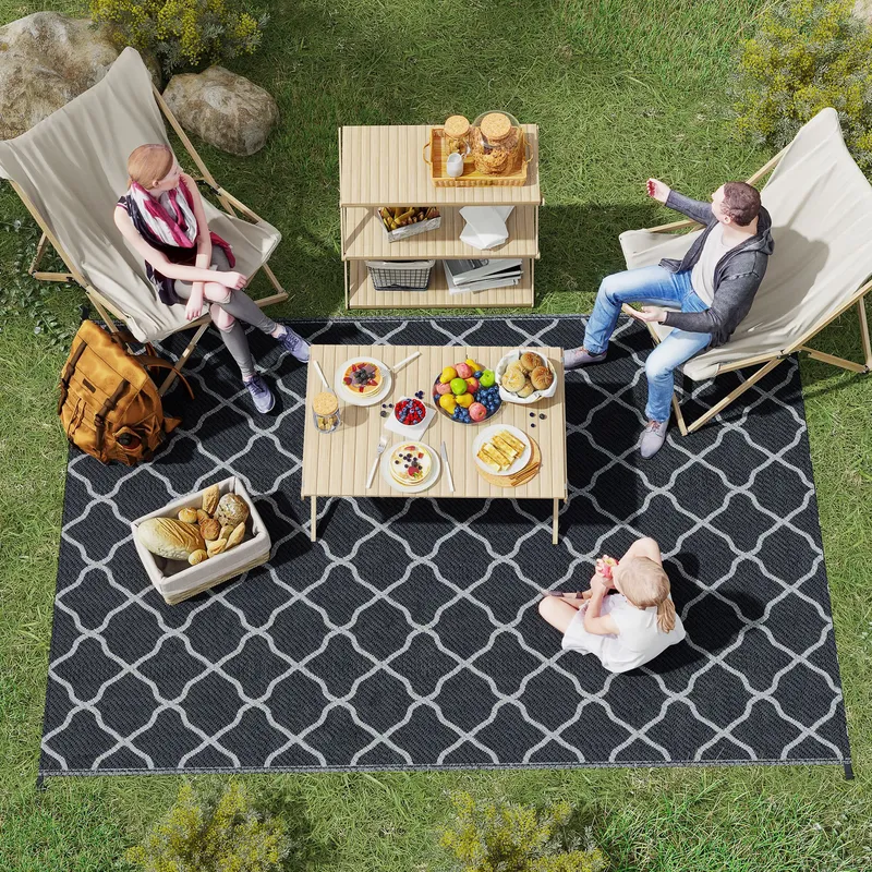 Outsunny Reversible Waterproof Outdoor Rug W/ Carry Bag, 182 x 274 cm in Black Size: 180 cm x 270 cm Black 180 cm x 270 cm