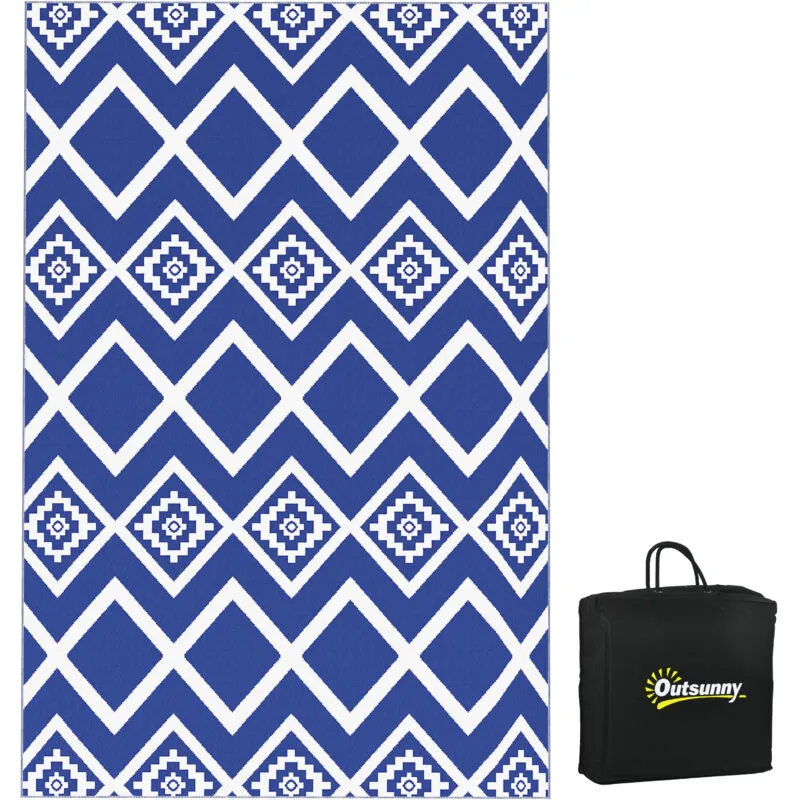 Outsunny - Reversible Waterproof Outdoor Rug w/ Carry Bag, 182 x 274cm Dark Blue