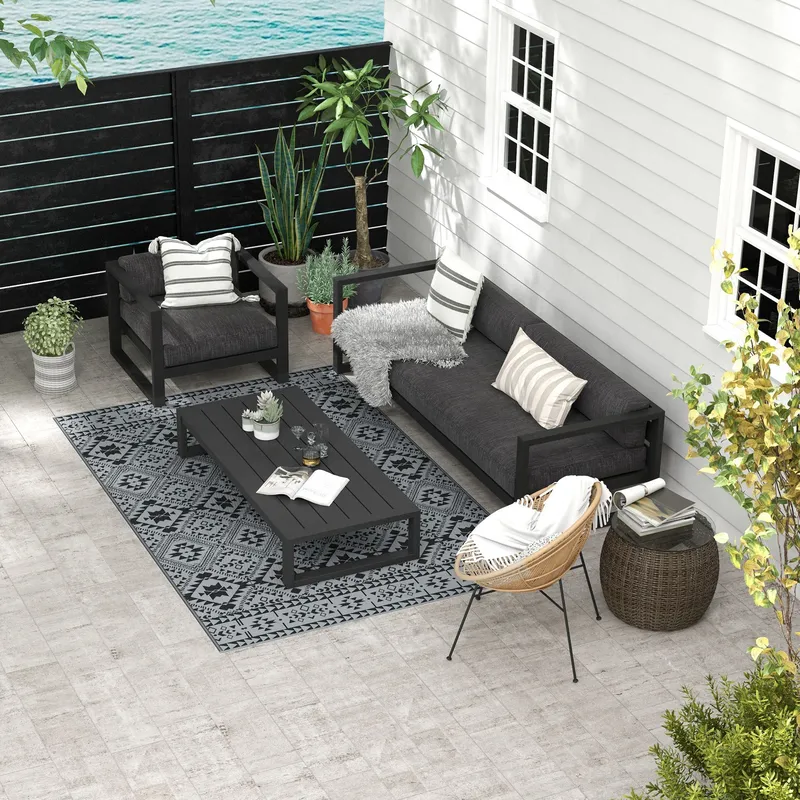 Outsunny Reversible Waterproof Outdoor Rug W/ Carry Bag, 182 x 274cm in Black Size: 185 cm x 270 cm Black 185 cm x 270 cm
