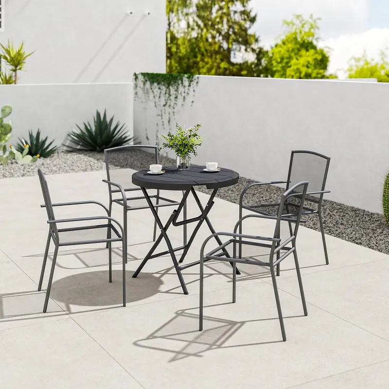 Outsunny Round Garden Dining Table for 4, Foldable Outdoor Table for Garden in Dark Grey Dark Grey