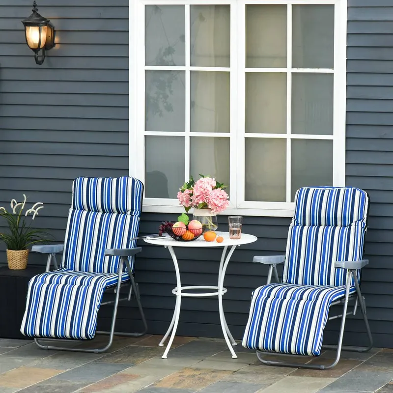 Outsunny Set of 2 Adjustable Sun Lounger Recliner Reclining Seat in Blue Blue