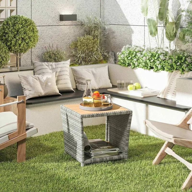 Outsunny Side Table 2-Tier with Storage Shelf/Light Grey in Light Grey Light Grey
