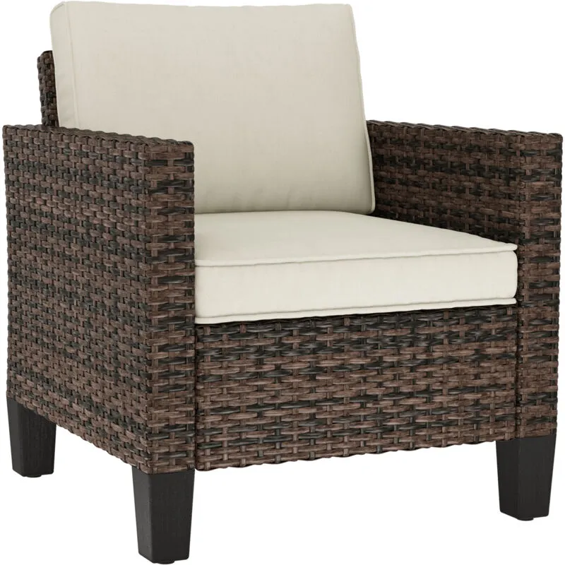 Outsunny Single Rattan Chair, Garden Armchair with Cushions, Brown