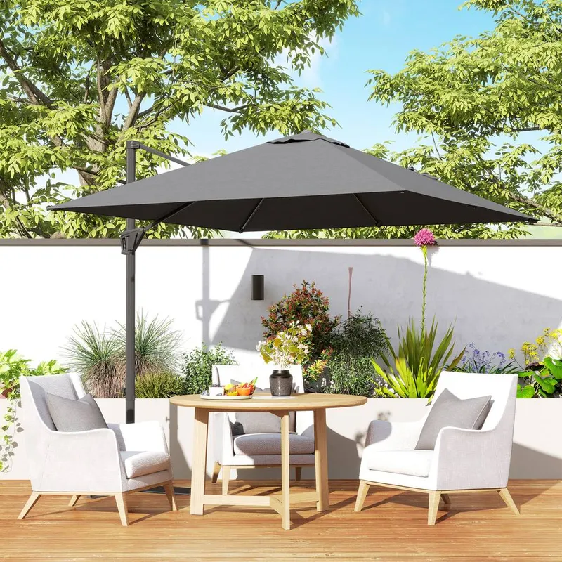 Outsunny Square Cantilever Roma Parasol 360 Degree Rotation Crank, Dark Grey Dark Grey