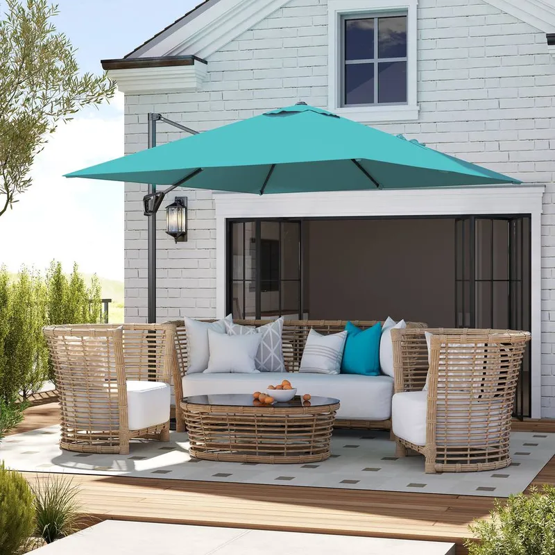 Outsunny Square Cantilever Roma Parasol 360 Degree Rotation Hand Crank, Blue in Aqua Aqua