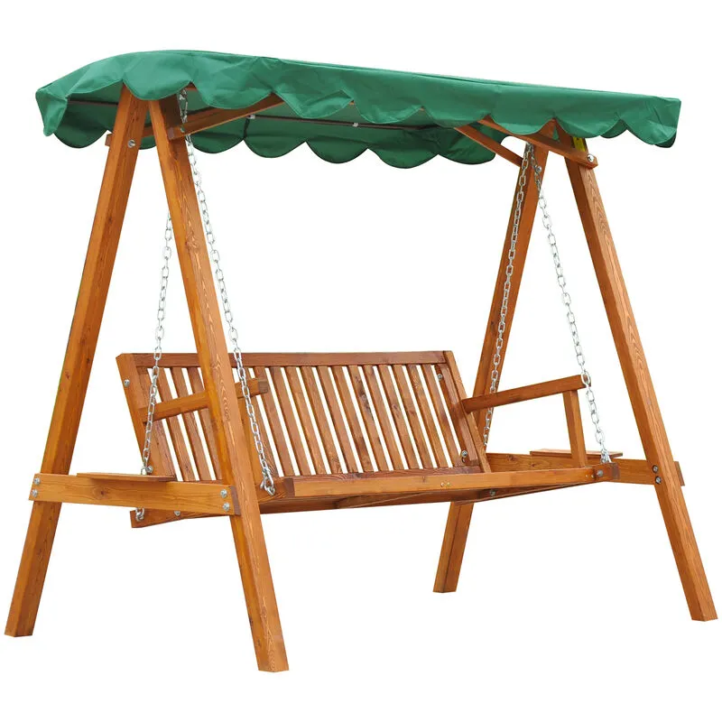 Outsunny Swing Chair 3 Seater Swinging Wooden Hammock Garden Seat Outdoor Canopy Green
