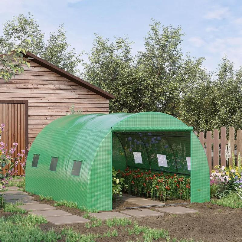 Outsunny - Tunnel Greenhouse w/ pe Cover, Outdoor Plant House w/ Door & Window
