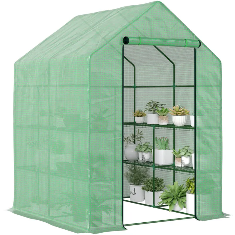 Outsunny - Walk in Garden Greenhouse Outdoor Grow House w/ Shelves, 143x138x190cm
