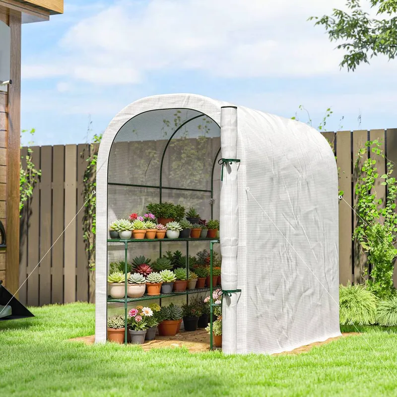 Outsunny Walk-in Greenhouse Garden Plant Growhouse with Roll-up Door, White
