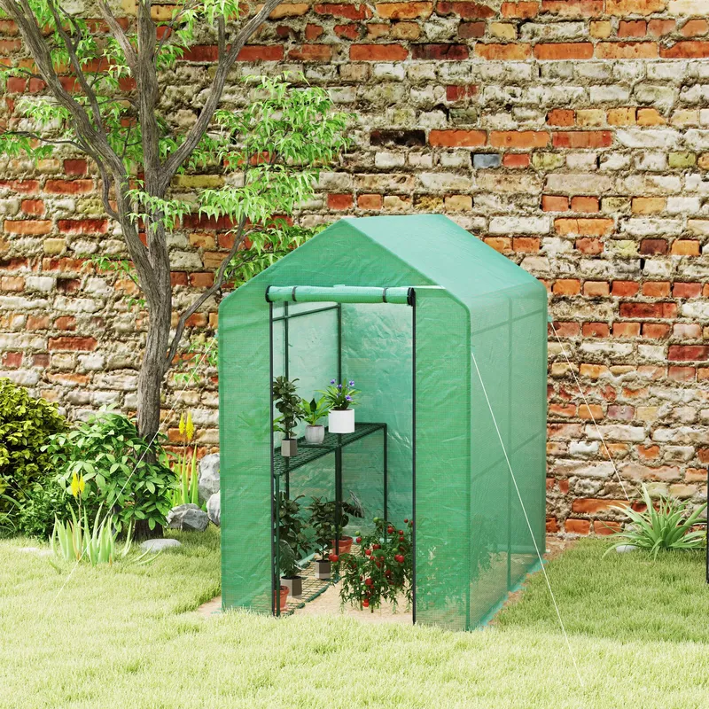 Outsunny Walk in Greenhouse w/Shelves Steeple Grow House 120 x 186 x 190 cm in Green Green 120 x 186 x 190 cm