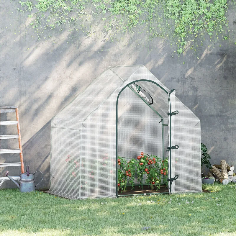 Outsunny Walk-In Portable Greenhouse Mini Grown House Steel Frame Window in White White