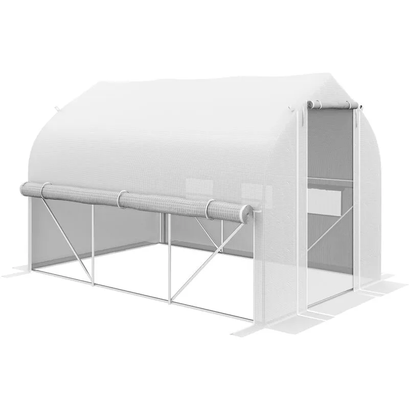 Outsunny - Walk-in Tunnel Greenhouse, Roll Up Sidewalls, Mesh Door 3 x 2m