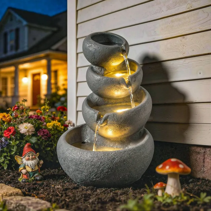 Outsunny Water Fountain Outdoor, 4-Tier Garden Water Feature Multicolor