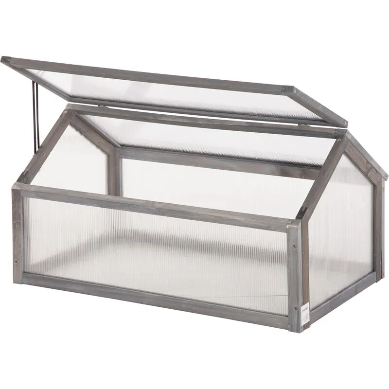Outsunny Wooden Cold Frame Greenhouse Garden Polycarbonate Grow House in Grey Grey