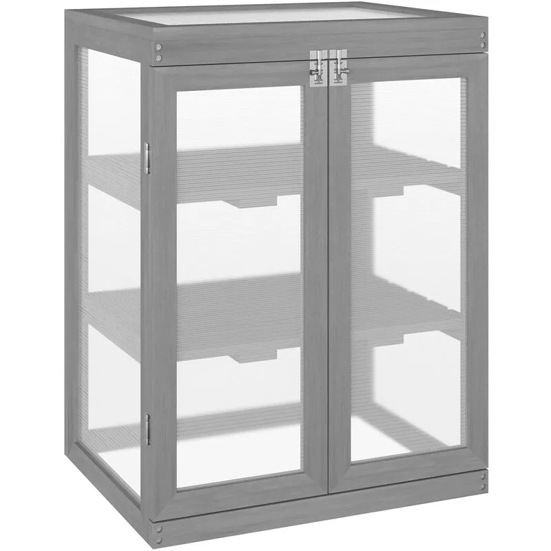 Outsunny Wooden Cold Frame Grow House Greenhouse Outdoor Plant Dark Grey