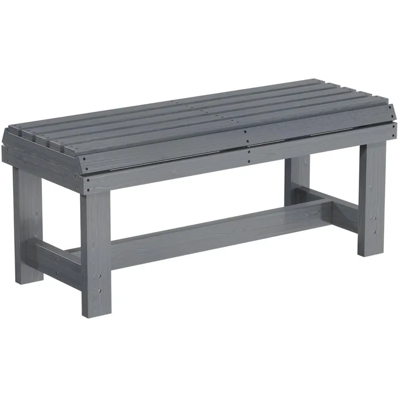 Outsunny Wooden Garden Bench, 2 Seater Slatted Outdoor Bench, Grey