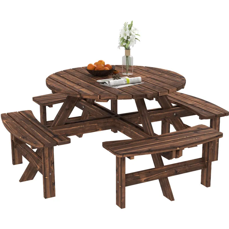 Outsunny Wooden Garden Dining Set with Parasol Hole for Outdoor, Tan