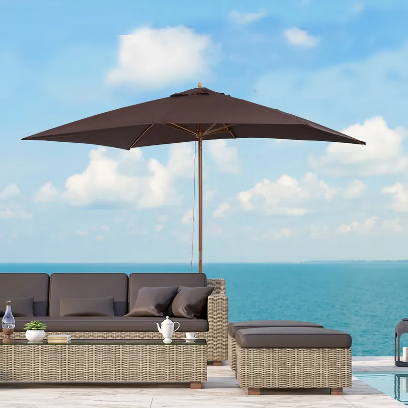 Outsunny Wooden Garden Parasol Sun Shade Umbrella Canopy in Brown Brown