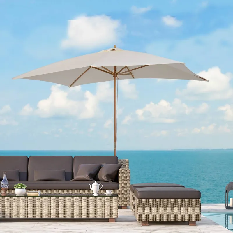 Outsunny Wooden Garden Parasol Sun Shade Umbrella Canopy in Cream Cream